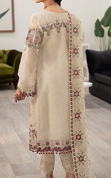 Ramsha Ivory Organza Suit | Pakistani Embroidered Chiffon Dresses USA- Image 2