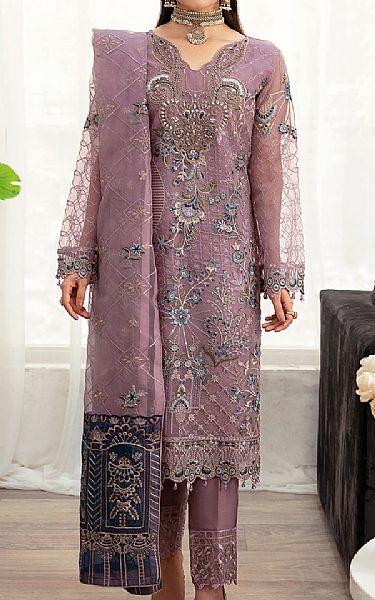 Ramsha Lavender Organza Suit | Pakistani Embroidered Chiffon Dresses USA- Image 1