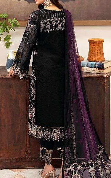 Ramsha Black Organza Suit | Pakistani Embroidered Chiffon Dresses- Image 2