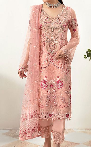 Ramsha Rose Pink Organza Suit | Pakistani Embroidered Chiffon Dresses- Image 1