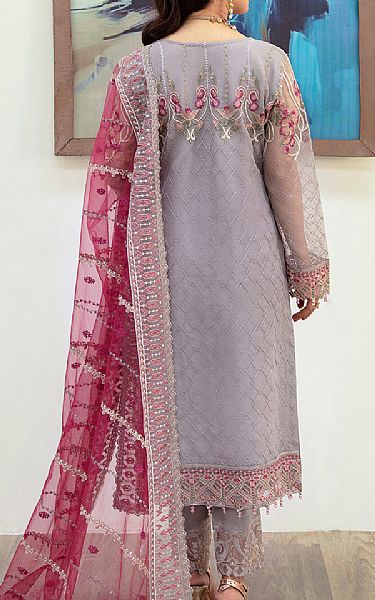 Ramsha Grey Organza Suit | Pakistani Embroidered Chiffon Dresses- Image 2