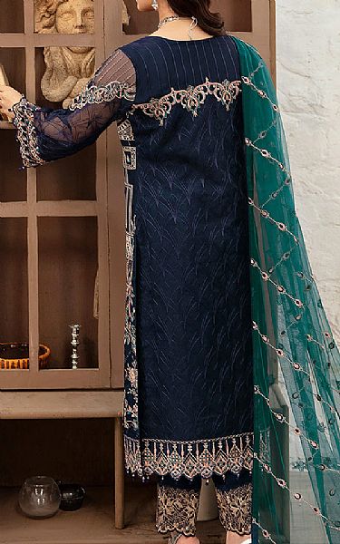 Ramsha Navy Blue Organza Suit | Pakistani Embroidered Chiffon Dresses- Image 2
