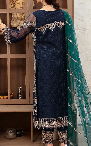 Ramsha Navy Blue Organza Suit | Pakistani Embroidered Chiffon Dresses USA- Image 2
