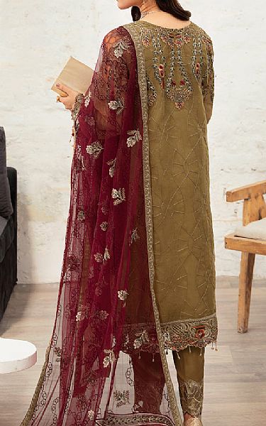 Ramsha Olive Organza Suit | Pakistani Embroidered Chiffon Dresses USA- Image 2
