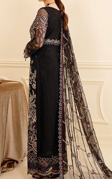 Ramsha Black Net Suit | Pakistani Embroidered Chiffon Dresses- Image 2