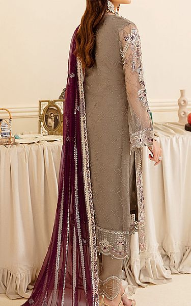Ramsha Grey Net Suit | Pakistani Embroidered Chiffon Dresses- Image 2