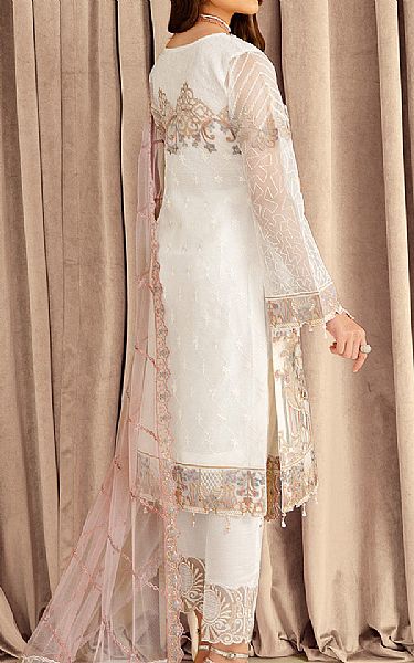 Ramsha Off-white Organza Suit | Pakistani Embroidered Chiffon Dresses- Image 2