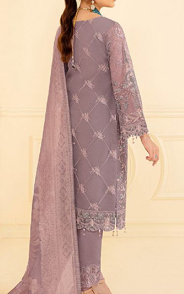 Ramsha Lavender Organza Suit | Pakistani Embroidered Chiffon Dresses- Image 2