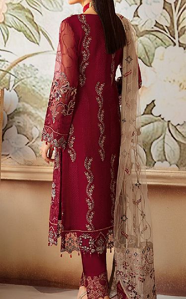 Ramsha Crimson Organza Suit | Pakistani Embroidered Chiffon Dresses USA- Image 2