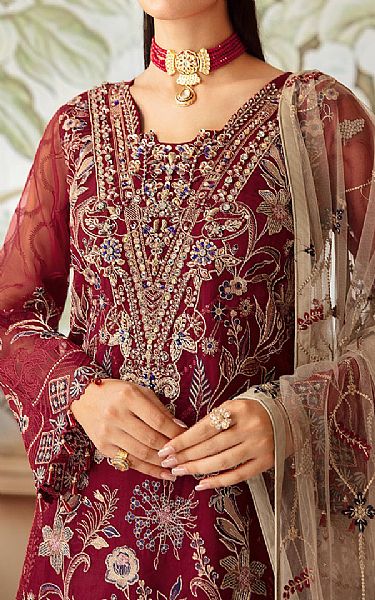Ramsha Crimson Organza Suit | Pakistani Embroidered Chiffon Dresses USA- Image 3