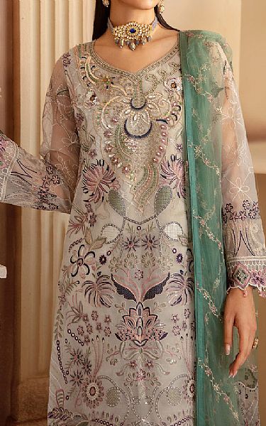Ramsha Grey Organza Suit | Pakistani Embroidered Chiffon Dresses USA- Image 3