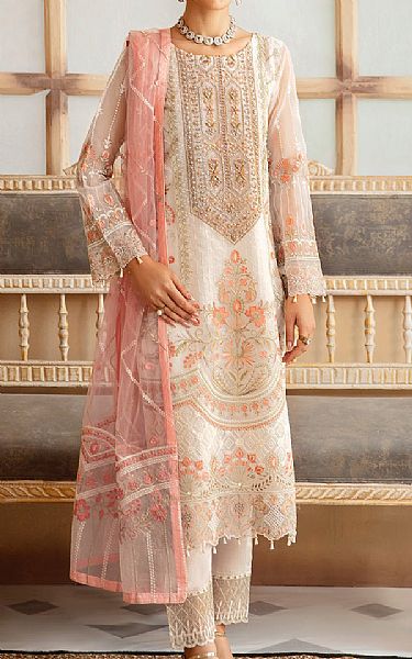 Ramsha Off White Organza Suit | Pakistani Embroidered Chiffon Dresses USA- Image 1