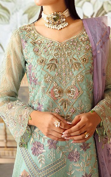 Ramsha Mint Green Organza Suit | Pakistani Embroidered Chiffon Dresses USA- Image 3