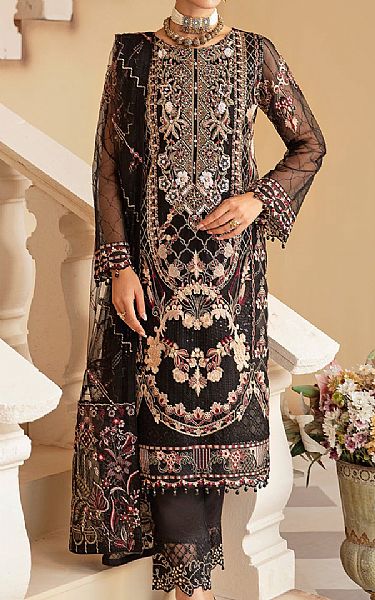 Ramsha Black Organza Suit | Pakistani Embroidered Chiffon Dresses USA- Image 1