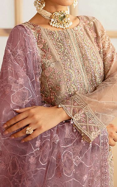 Ramsha Beige Organza Suit | Pakistani Embroidered Chiffon Dresses USA- Image 3