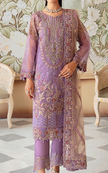 Ramsha Dusty Lavender Organza Suit | Pakistani Embroidered Chiffon Dresses USA- Image 1