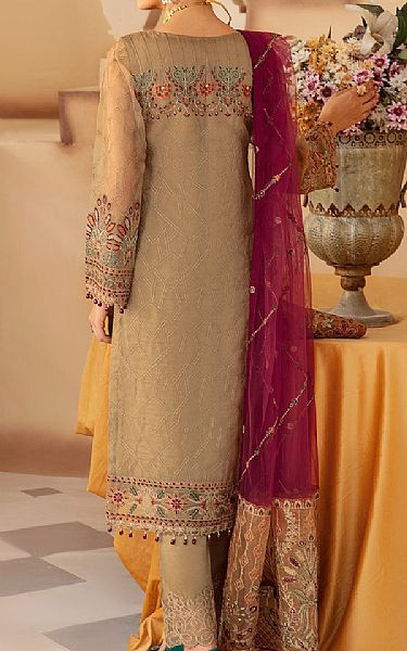 Ramsha Tan Organza Suit | Pakistani Embroidered Chiffon Dresses USA- Image 2