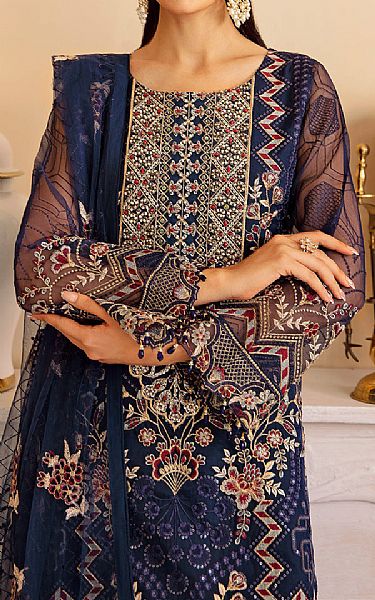 Ramsha Navy Blue Organza Suit | Pakistani Embroidered Chiffon Dresses USA- Image 3