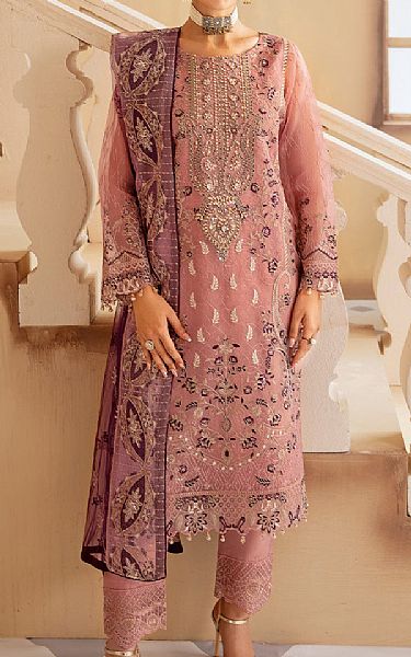 Ramsha Sea Pink Organza Suit | Pakistani Embroidered Chiffon Dresses USA- Image 1