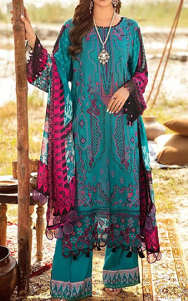Ramsha Teal Linen Suit | Pakistani Dresses in USA- Image 1