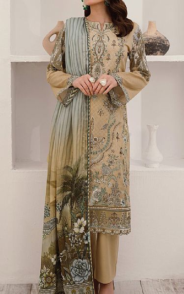Ramsha Tan Lawn Suit | Pakistani Lawn Dress in USA- Image 1