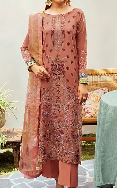 Ramsha Orange Salmon Lawn Suit | Pakistani Lawn Dress in USA- Image 1