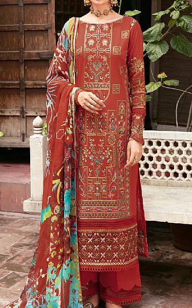 Ramsha Auburn Red Lawn Suit | Pakistani Lawn Suits- Image 1
