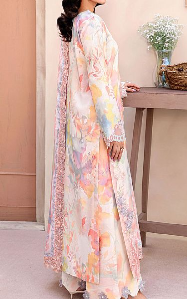Ramsha Ivory/Pink Raw Silk Suit | Pakistani Embroidered Chiffon Dresses USA- Image 2