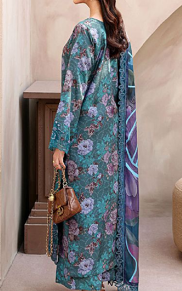 Ramsha Teal Raw Silk Suit | Pakistani Embroidered Chiffon Dresses USA- Image 2
