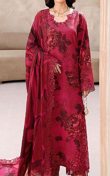 Ramsha Scarlet Raw Silk Suit | Pakistani Embroidered Chiffon Dresses USA- Image 1
