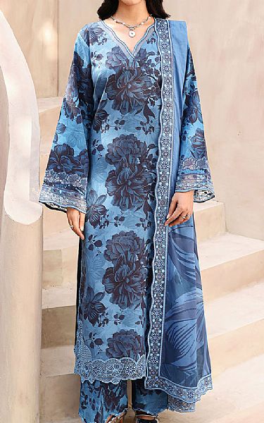 Ramsha Cadet Blue Raw Silk Suit | Pakistani Embroidered Chiffon Dresses USA- Image 1
