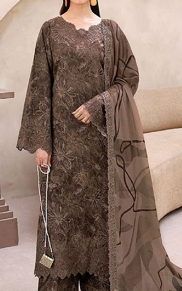 Ramsha Charcoal Grey Raw Silk Suit | Pakistani Embroidered Chiffon Dresses USA- Image 1