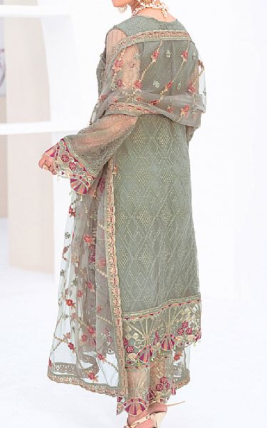 Ramsha Pistachio Net Suit | Pakistani Embroidered Chiffon Dresses- Image 2