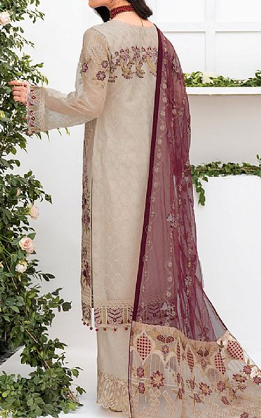 Ramsha Grey Organza Suit | Pakistani Embroidered Chiffon Dresses- Image 2