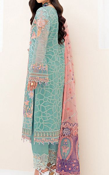 Ramsha Aqua Organza Suit | Pakistani Embroidered Chiffon Dresses- Image 2