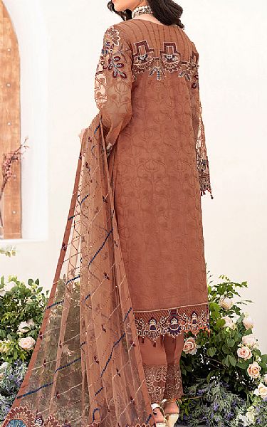 Ramsha Chestnut Brown Organza Suit | Pakistani Embroidered Chiffon Dresses- Image 2