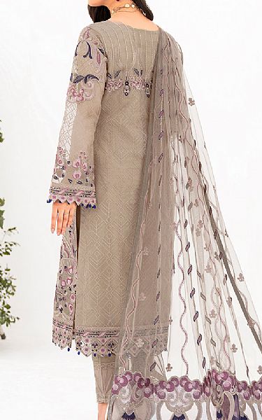 Ramsha Light Grey Organza Suit | Pakistani Embroidered Chiffon Dresses- Image 2