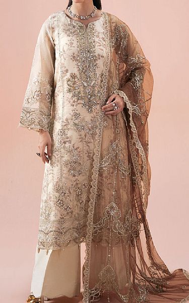 Ramsha Ivory Organza Suit | Pakistani Embroidered Chiffon Dresses USA- Image 1