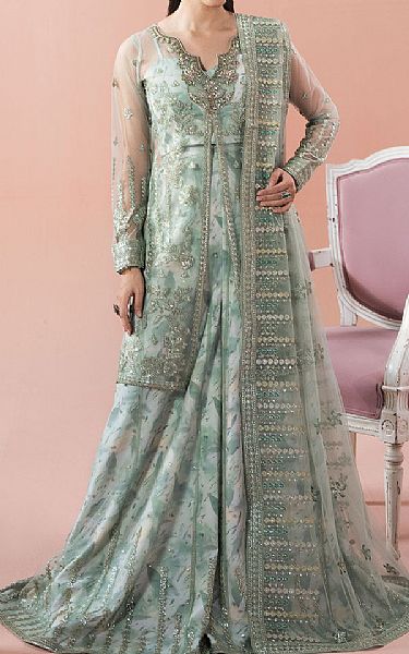 Ramsha Pistachio Green Net Suit | Pakistani Embroidered Chiffon Dresses USA- Image 1