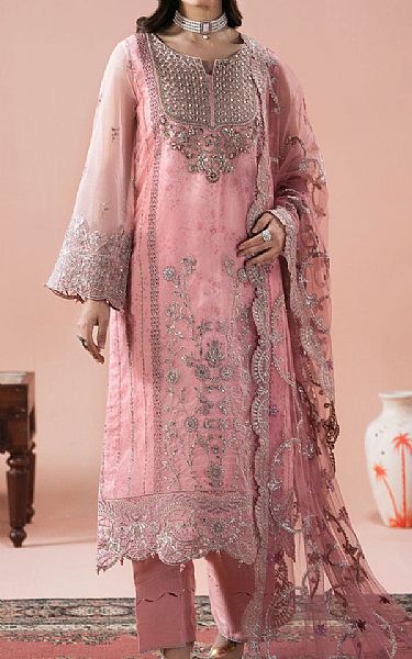 Ramsha Pink Organza Suit | Pakistani Embroidered Chiffon Dresses USA- Image 1