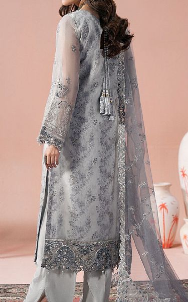 Ramsha Grey Organza Suit | Pakistani Embroidered Chiffon Dresses USA- Image 2