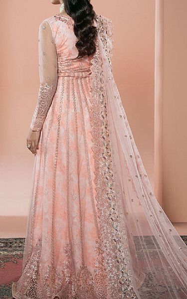 Ramsha Peach Net Suit | Pakistani Embroidered Chiffon Dresses USA- Image 2
