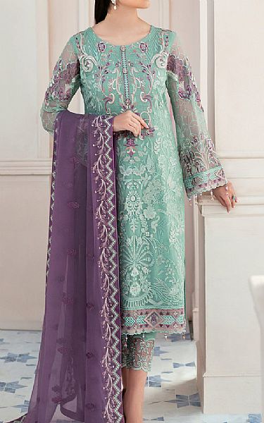 Ramsha Mint Green Chiffon Suit | Pakistani Embroidered Chiffon Dresses- Image 1