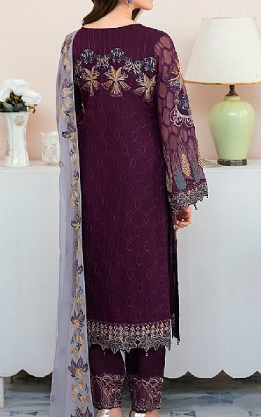 Ramsha Egg Plant Chiffon Suit | Pakistani Embroidered Chiffon Dresses- Image 2