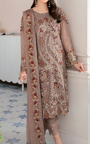Ramsha Beige Chiffon Suit | Pakistani Embroidered Chiffon Dresses- Image 1
