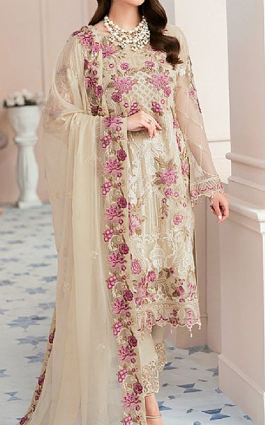 Ramsha Ivory Chiffon Suit | Pakistani Embroidered Chiffon Dresses- Image 1
