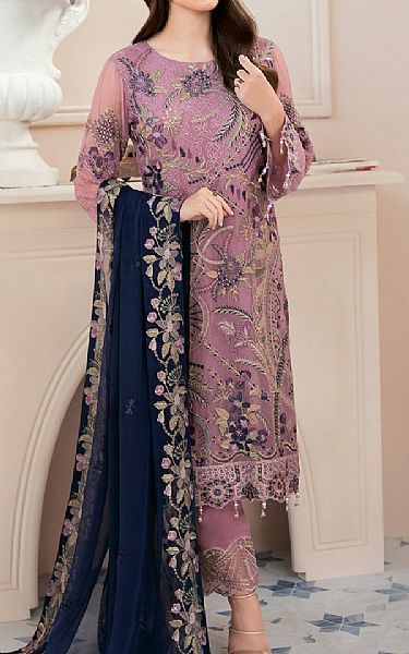 Ramsha Lavender Chiffon Suit | Pakistani Embroidered Chiffon Dresses- Image 1