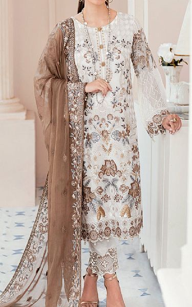 Ramsha Off-white Chiffon Suit | Pakistani Embroidered Chiffon Dresses- Image 1