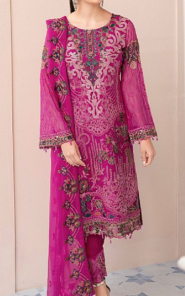 Ramsha Magenta Chiffon Suit | Pakistani Embroidered Chiffon Dresses- Image 1