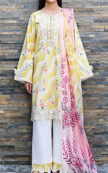 Ramsha Sand Gold/Off White Lawn Suit | Pakistani Lawn Dress in USA- Image 1